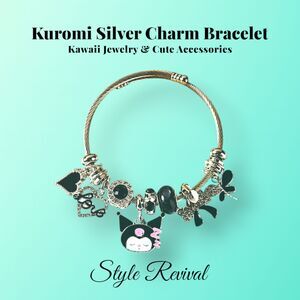 Kuromi Silver Charm Bracelet – Black & Pink Cute Kawaii Jewelry